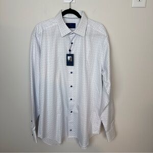 David Donahue Blue White Plaid Dress Shirt Men's 17 36/37 NWT